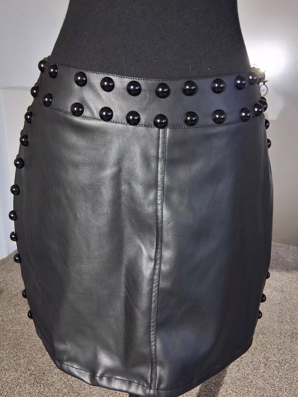Vigoss Black Studded Faux Leather Mini Skirt